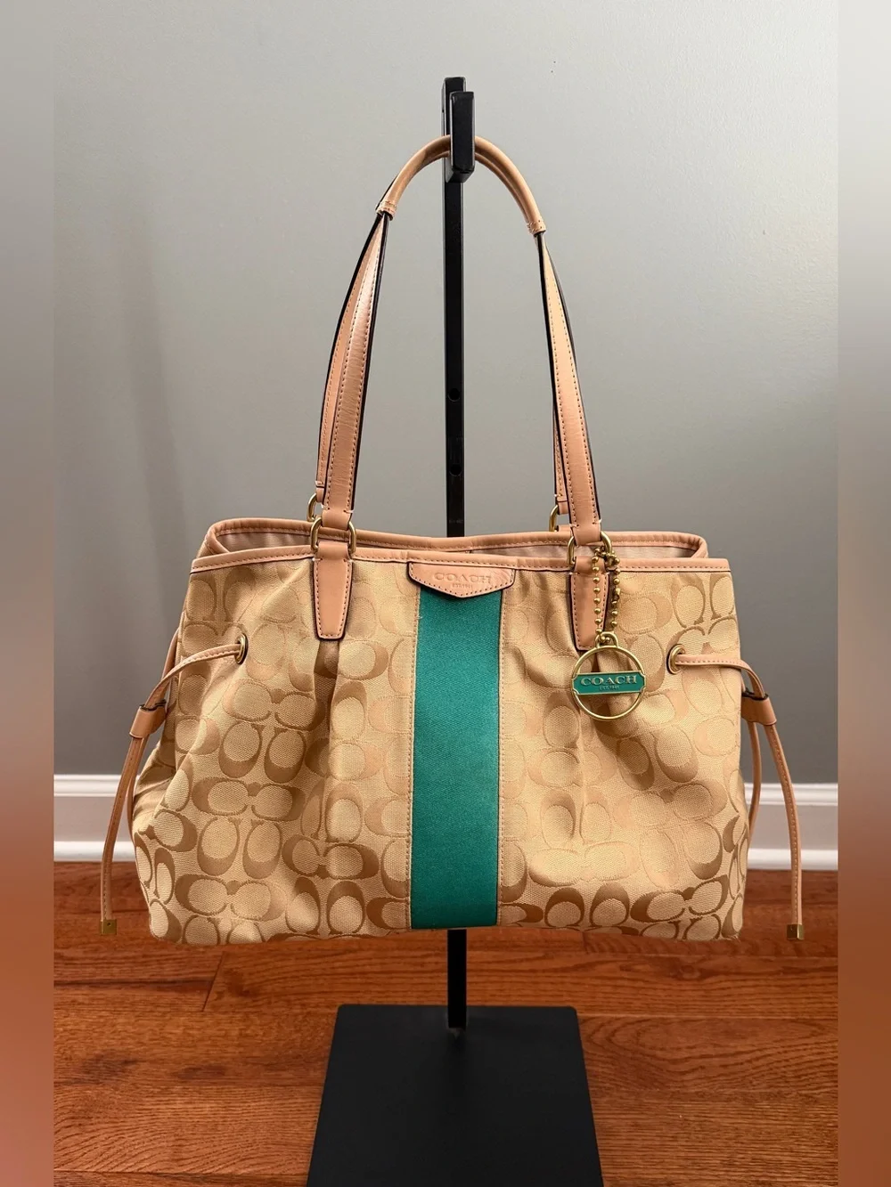 Coach Signature Stripe Drawstring Carryall Bag